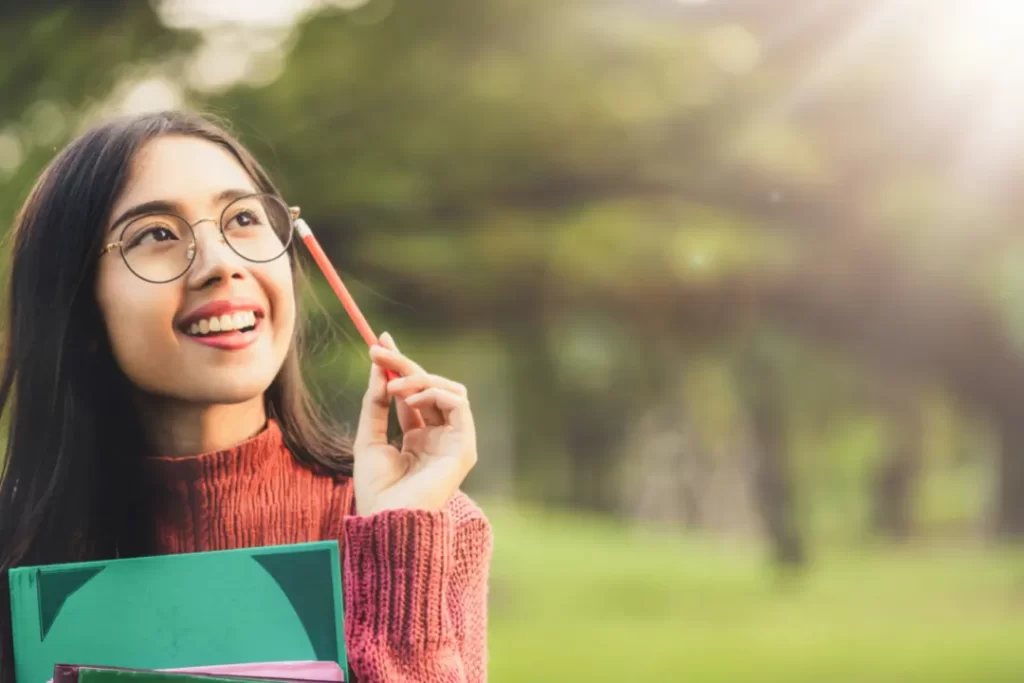 Young Student girl Thinking Deeply