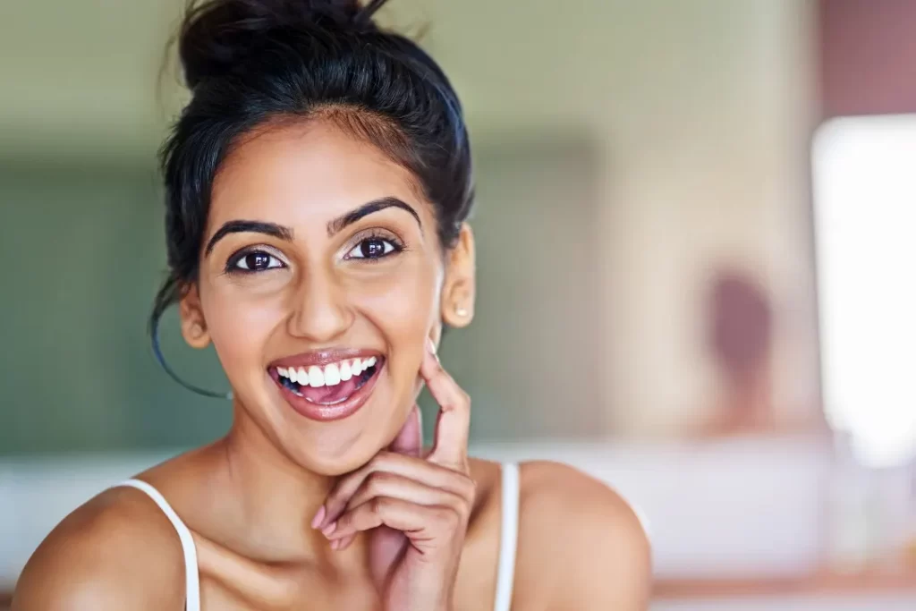 Happy woman with healthy skin.