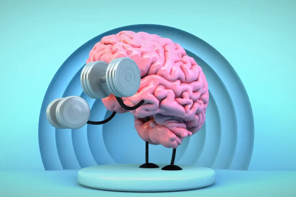 Brain model exercising with dumbbells