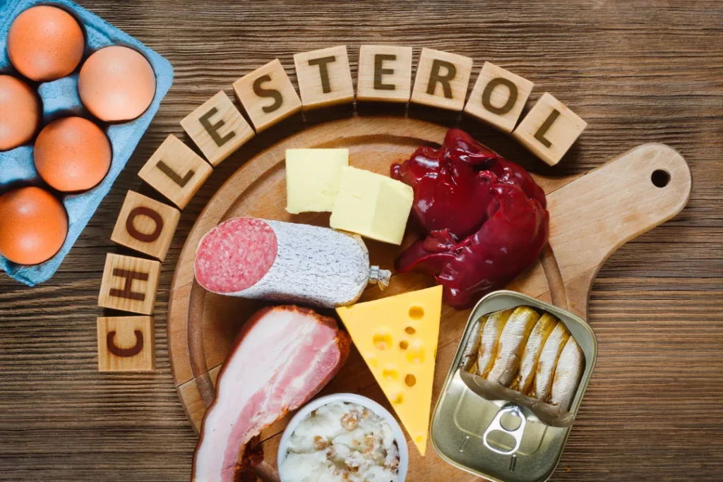 Food rich in cholesterol.