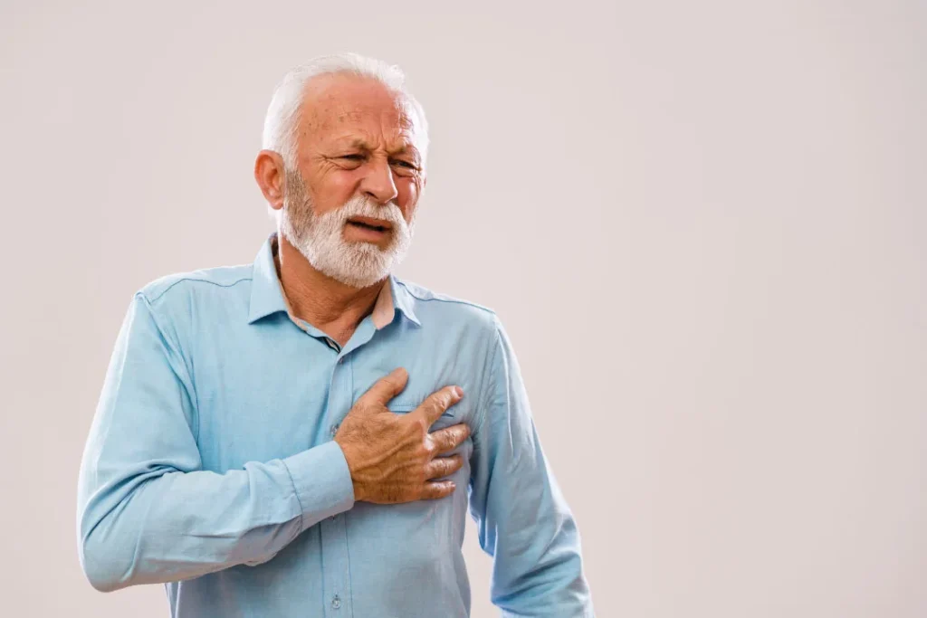 An old man having pain on his left side.