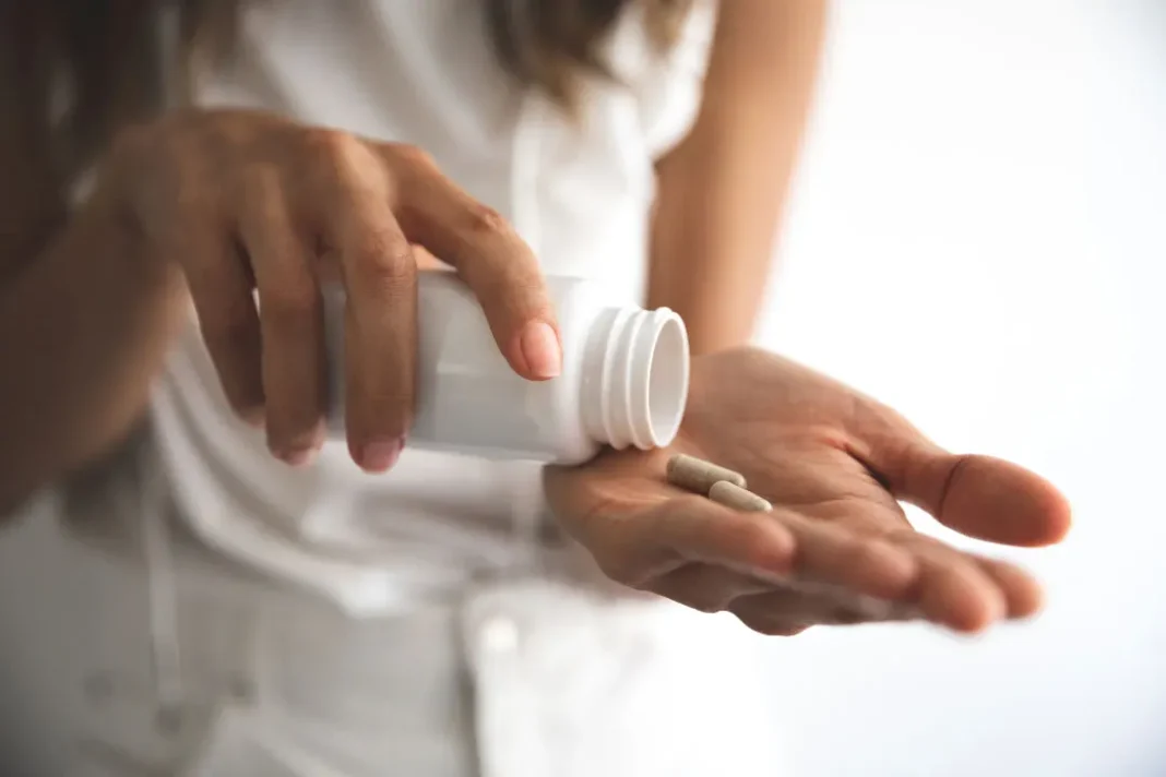 women talking supplement at home