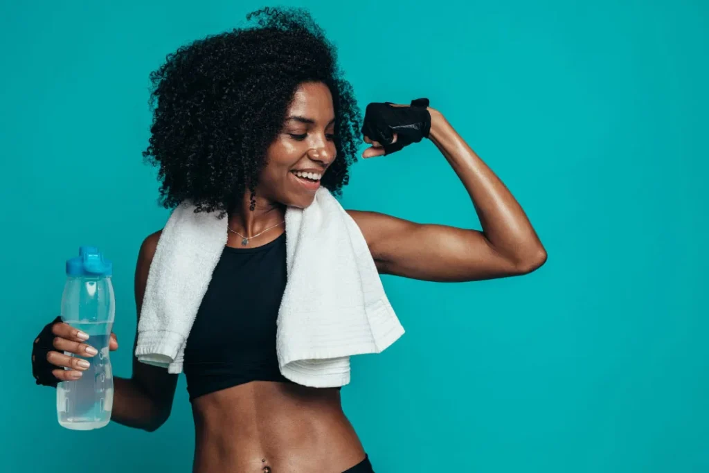 A lady having strong muscles.