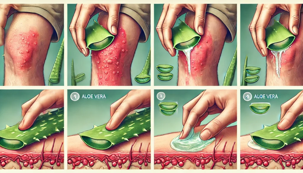 Aloe Vera is used for skin allergy on legs.