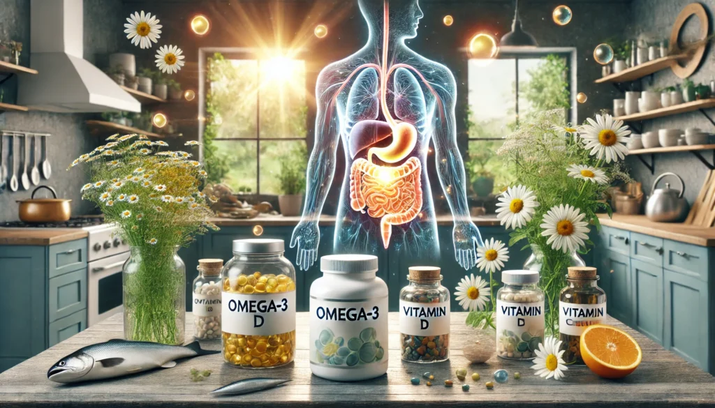 Vitamin D, Omega 3 amd chamomile help to ease intestinal problems