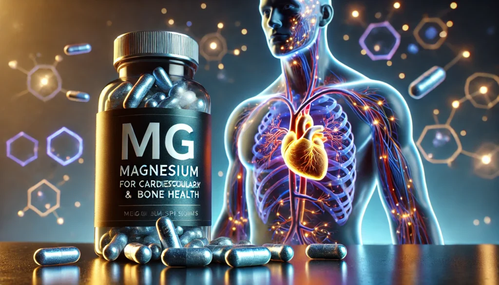 Magnesium (Mg) for cardiovascular and bone health.
