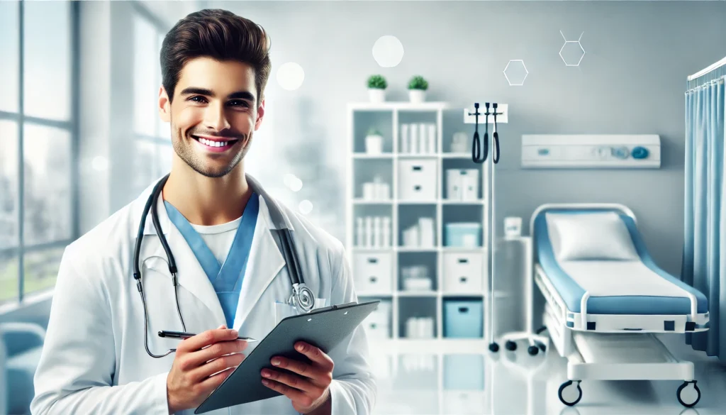 a healthcare professional in a modern, professional setting.