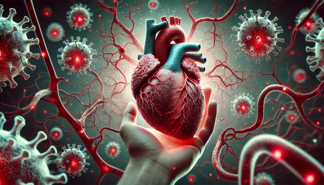Inflamed heart and arteries – Symbolizing heart strain and inflammation.