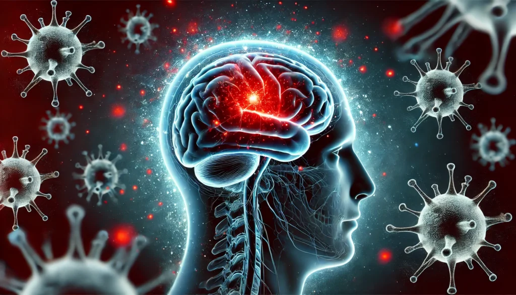 Brain with stroke indicators – Illustrating neurological complications related to cardiovascular health.