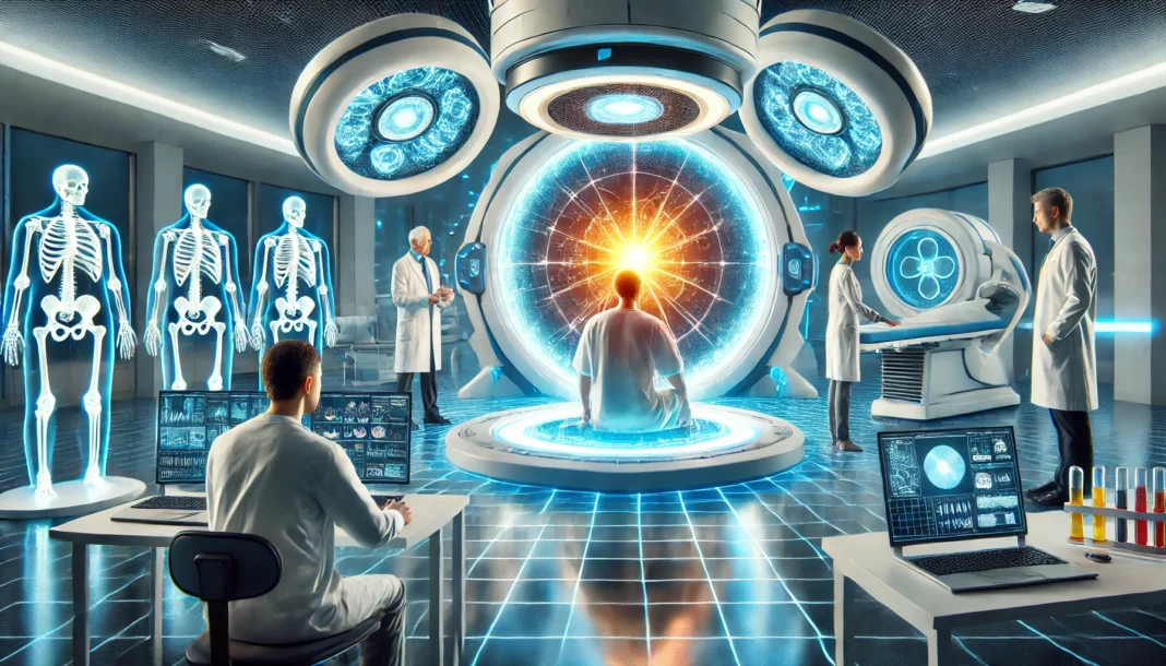 Scientists exploring advanced imaging and AI-powered non-invasive therapies.