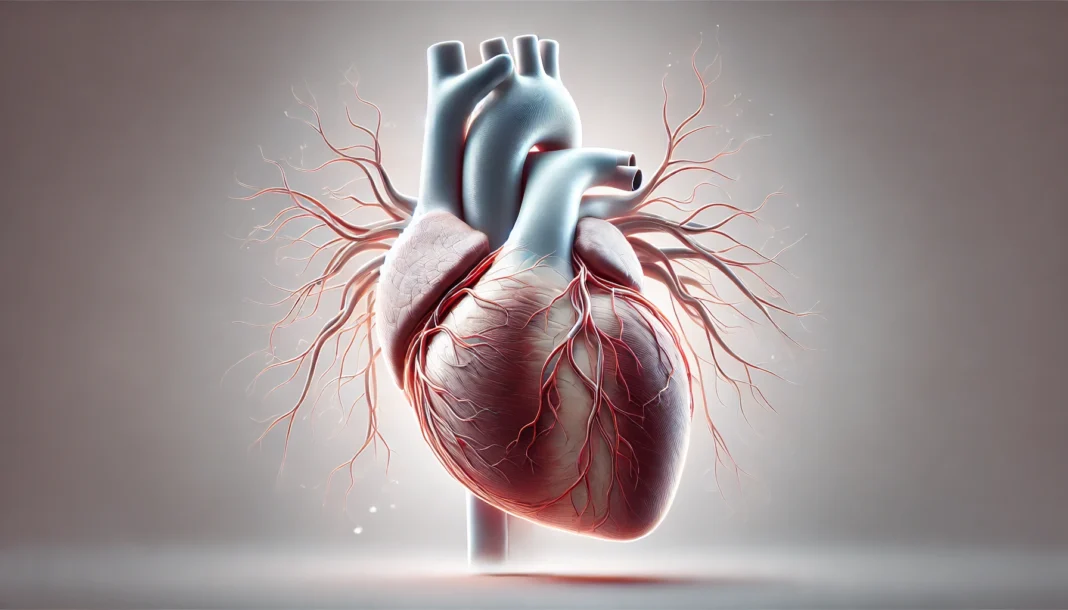 A detailed depiction of a normal heart with clear coronary arteries and unobstructed blood flow.