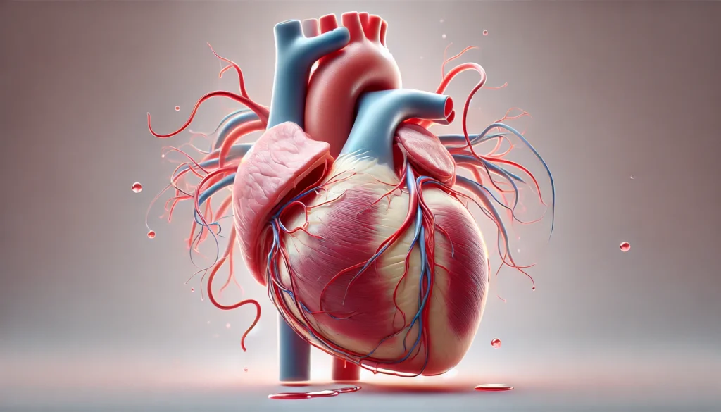 Cutaway 3D illustration of the human heart surrounded by the pericardium, with visible blood vessels and semi-transparent layers highlighting the pericardial structure and fluid.