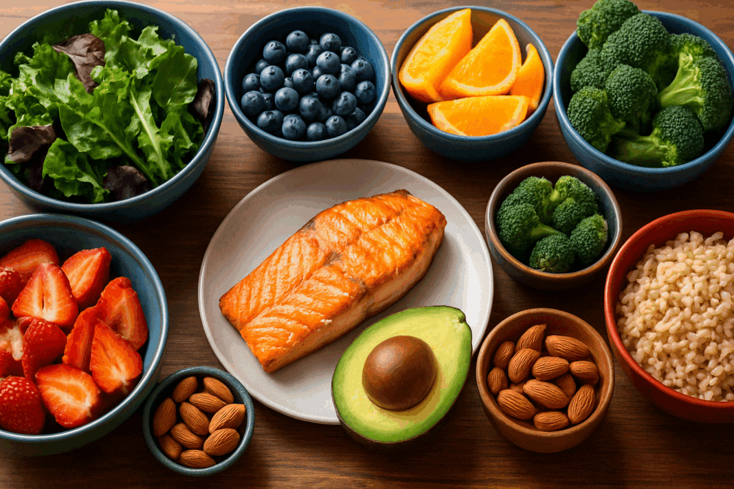 Balanced meal with vegetables, whole grains, fruits, and lean proteins highlighting why is it so important to consume nutrient-dense foods for health