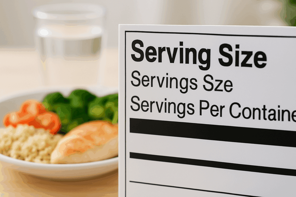 Close-up of a nutrition label highlighting serving size to understand how many calories are in 2 servings accurately.