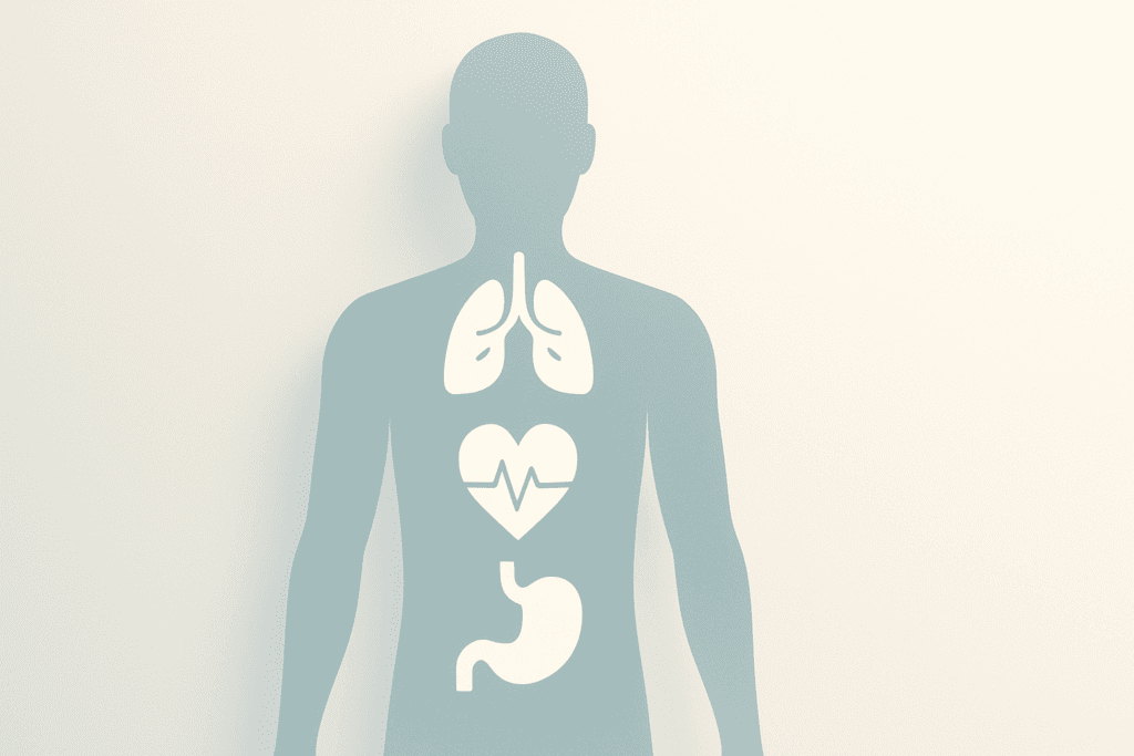 Illustration of a human silhouette with energy icons representing biological functions, explaining the calorie allowance meaning in daily metabolism.