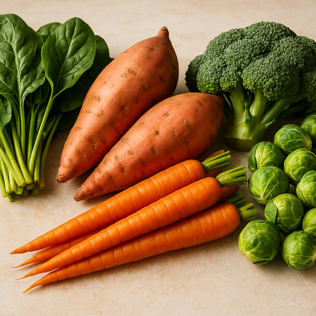 Vibrant display of leafy greens, carrots, broccoli, and bell peppers symbolizing what are 3 health fact for vegetables in a balanced whole-food diet.