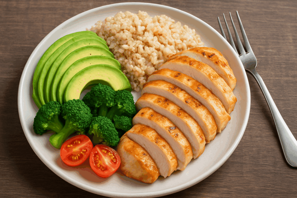 Side-by-side comparison of realistic and oversized portions to demonstrate how serving size impacts a nutrition chart