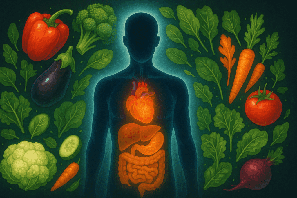 Clustered groups of spinach, sweet potatoes, and Brussels sprouts arranged to highlight nutrient density and what are 3 health fact for vegetables.