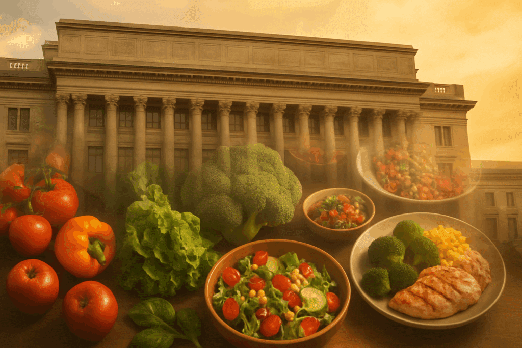Side-by-side visual of food pyramid versus MyPlate plate, designed to highlight which government agency created MyPlate and modern nutrition shifts.