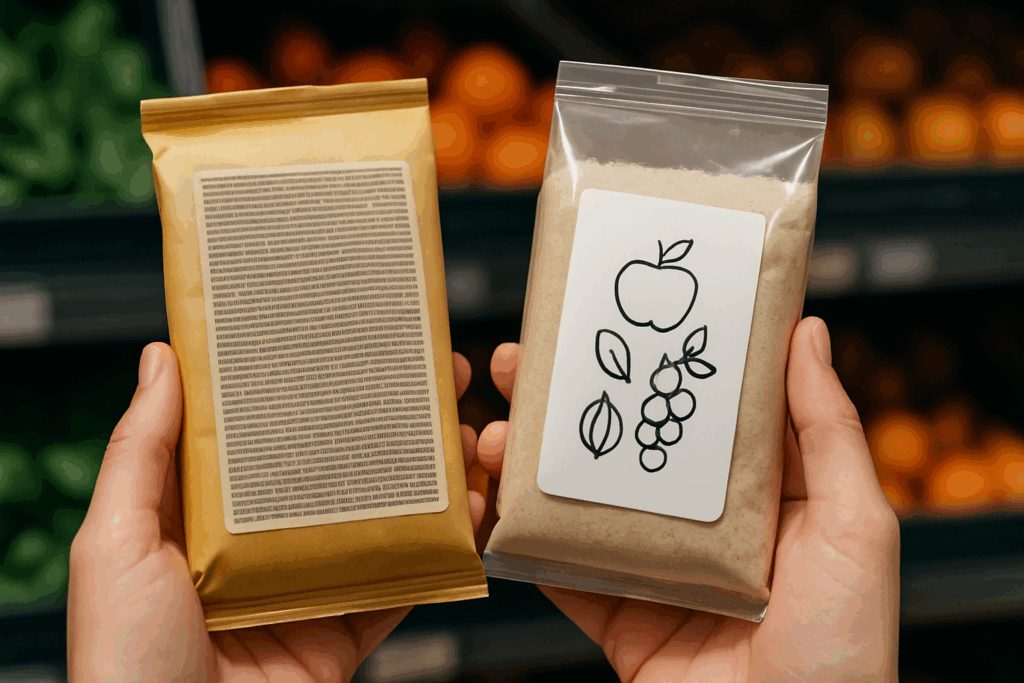 Side-by-side comparison of clean whole foods and processed snacks to illustrate Clean Eating Simplified choices.