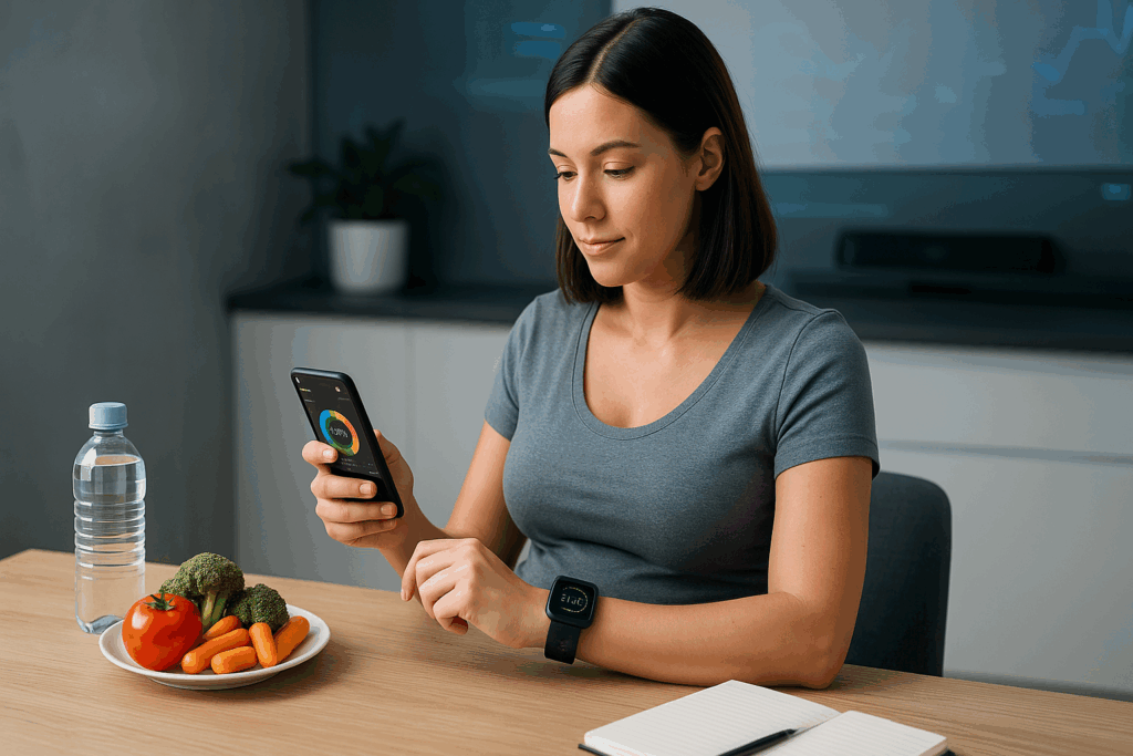 Side-by-side visual of three pregnant women in different trimesters using a pregnancy calorie calculator to monitor healthy weight gain.