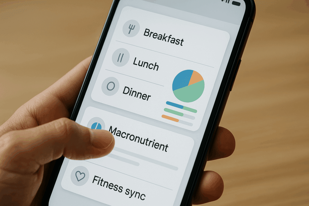 User navigating a smartphone app with macronutrient breakdowns and personalized settings, showcasing key tools in the Best Calorie Tracker Apps.
