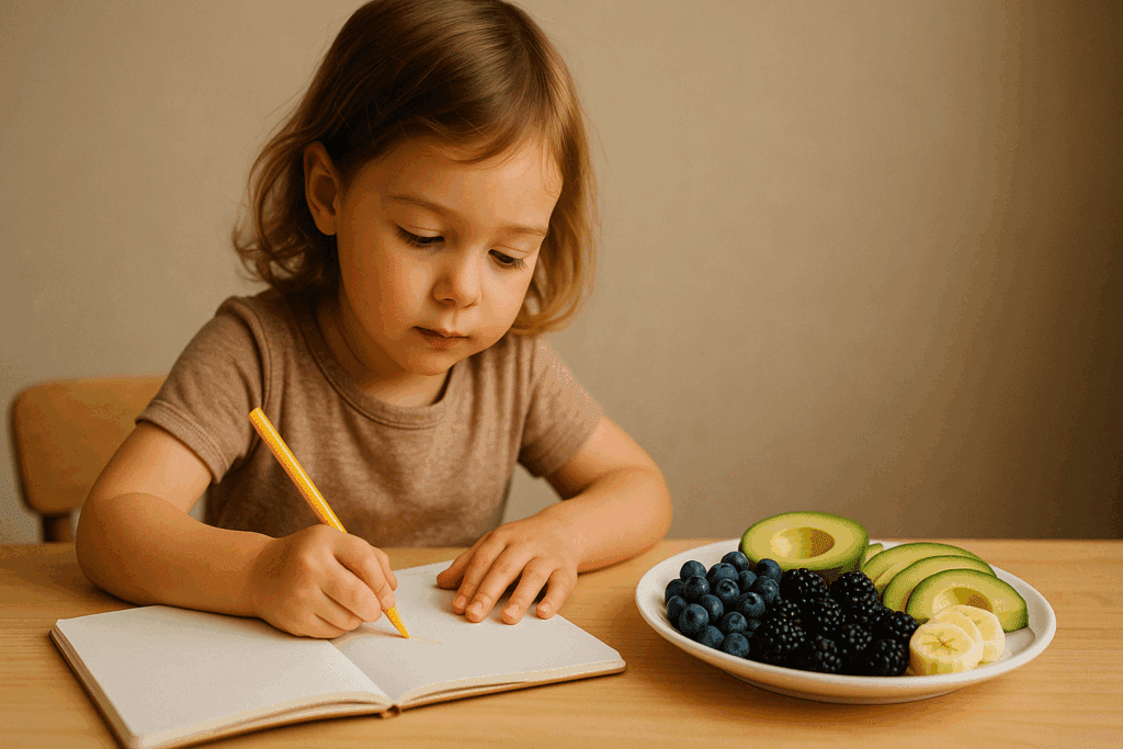 Basket filled with immune-boosting fruits like oranges and strawberries, highlighting the protective nutrients of fruit for preschoolers' health