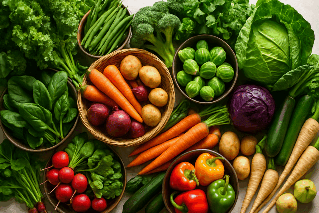 Family cooking healthy dinner with ingredients arranged by food group, reinforcing education from which government agency created MyPlate.
