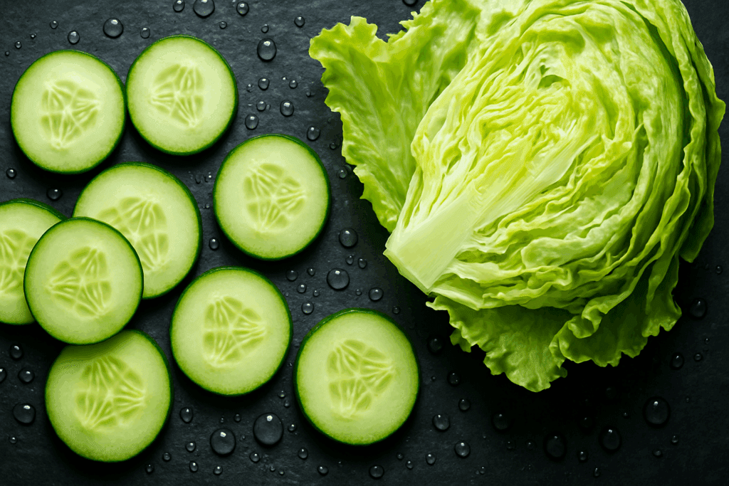 Nutrient-rich vegetables such as spinach, celery, and cucumber arranged to highlight the best 0 calorie snacks for better health.