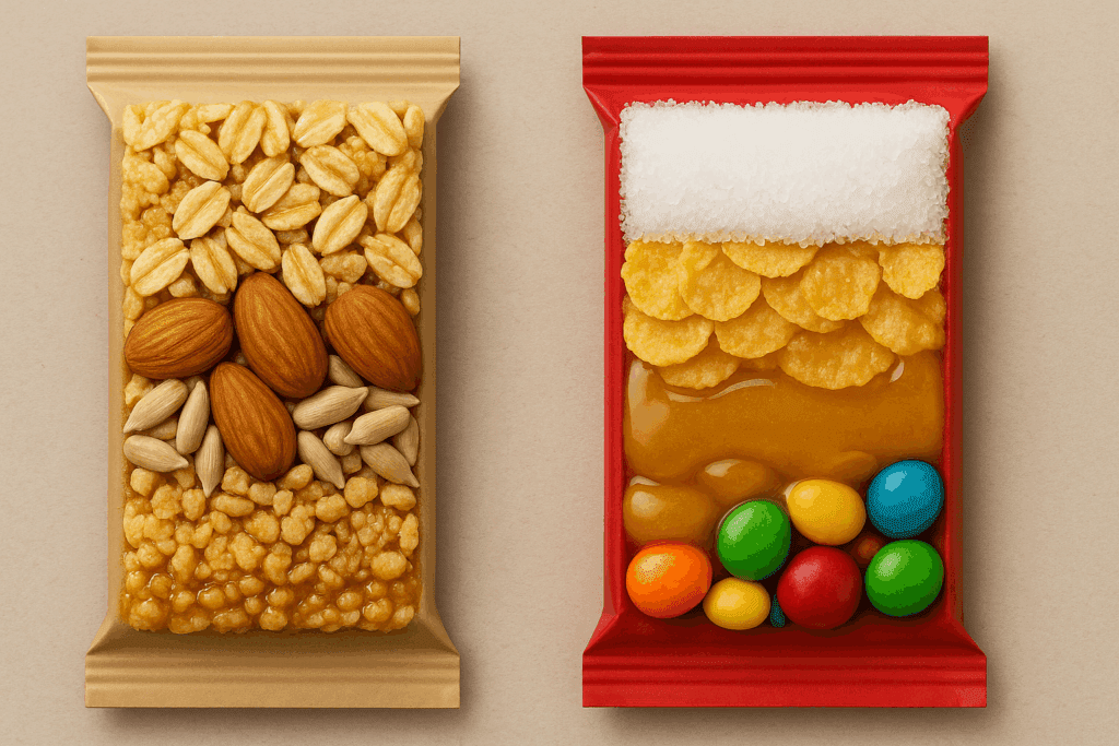 Conceptual infographic showing layered ingredients stacked in descending weight, demonstrating the order of food label composition.