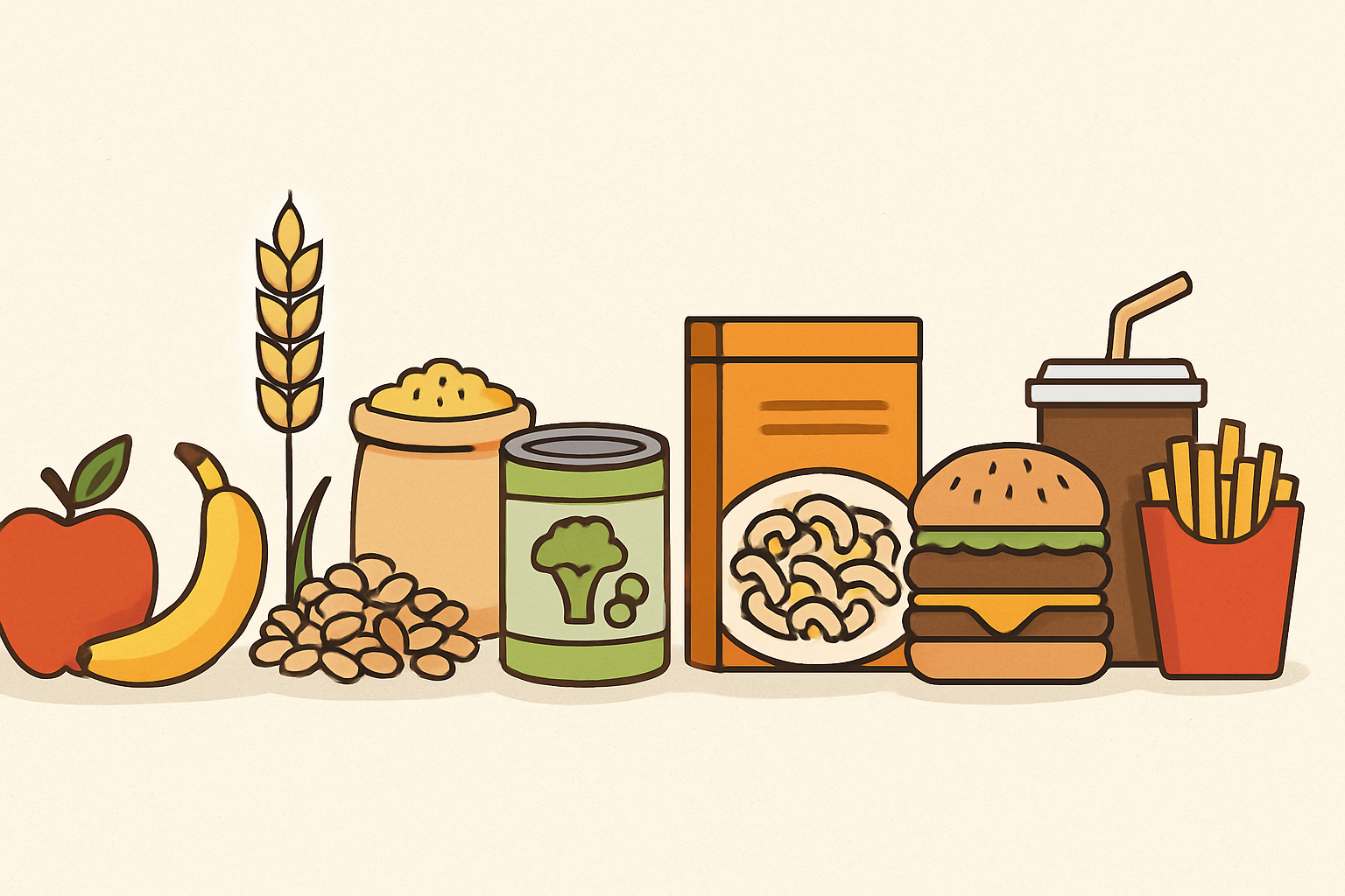 Infographic-style visual comparing levels of food processing to support Clean Eating Simplified dietary education.