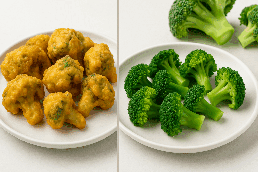 Colorful plate of lean protein, vegetables, and whole grains showing a healthy example of how many calories are in a meal.