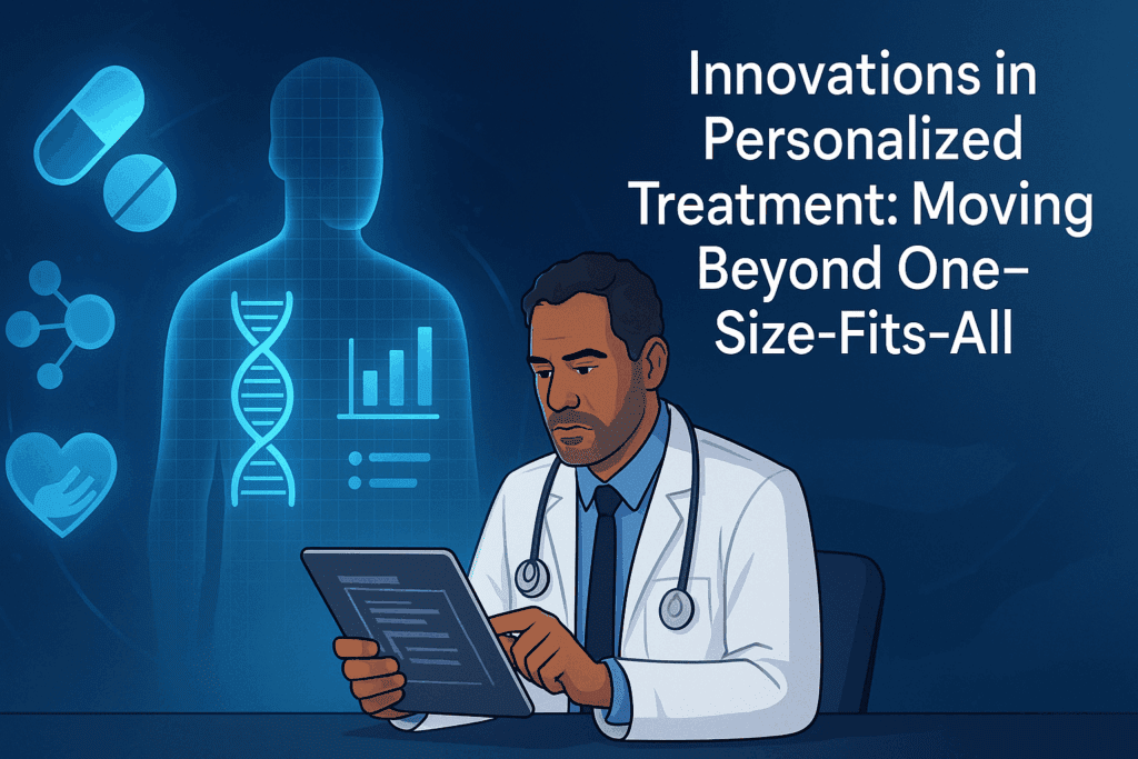 Doctor analyzing a digital tablet with a floating hologram of a patient’s DNA and metabolic data, symbolizing insights from a Breakthrough Diabetes Research Paper.