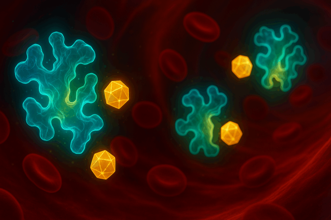 Microscopic illustration visualizing how enzymes catalyze glucose transformation in the bloodstream, exploring the concept: Can Enzymes Lower Glucose Levels