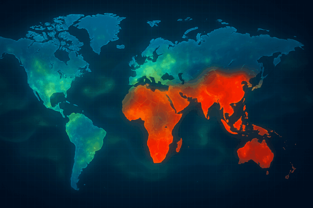 Global heatmap showing high prevalence of Type 2 Diabetes Without Being Overweight in India, China, and Sub-Saharan Africa.
