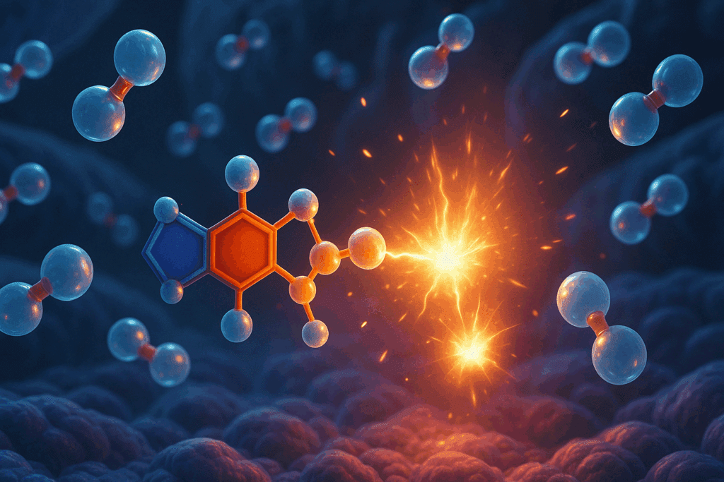 ATP molecule releasing energy in a cellular environment, illustrating how the body uses water in metabolism and energy production