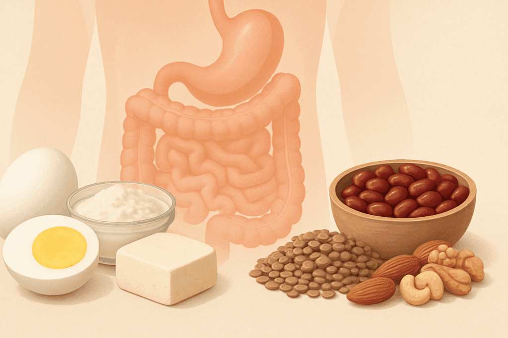 Side-by-side comparison of high and low bioavailability foods illustrating digestion, supporting understanding the different types of proteins