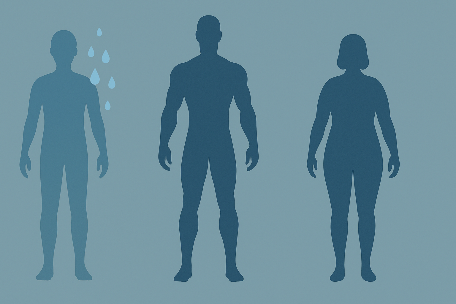 Visual comparison showing how losing 10 Pounds in 2 Weeks can result from water loss, muscle reduction, or fat burning using symbolic human silhouettes