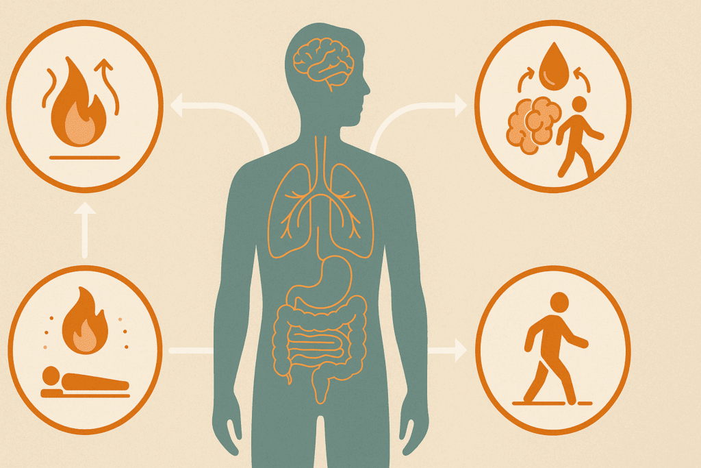 Scientific illustration showing how I lost 268 calories through metabolism, rest, and physical movement systems.