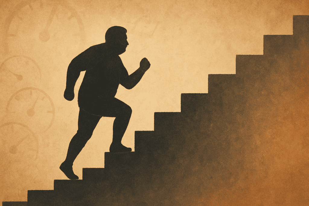 Symbolic staircase visual showing a person climbing narrow steps of weight loss progress, representing metabolic adaptation in the journey of How I Lost 268 Calories