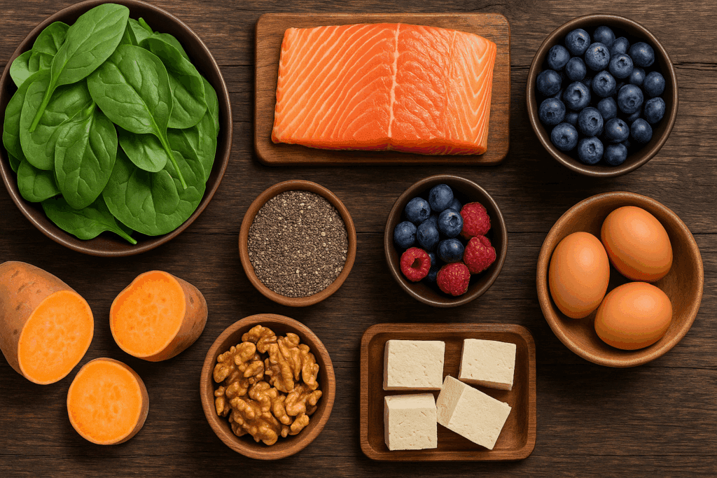 Nutrient-dense foods like salmon, leafy greens, berries, tofu, and sweet potatoes that support metabolic health and show how to drop 5 pounds in a week safely.