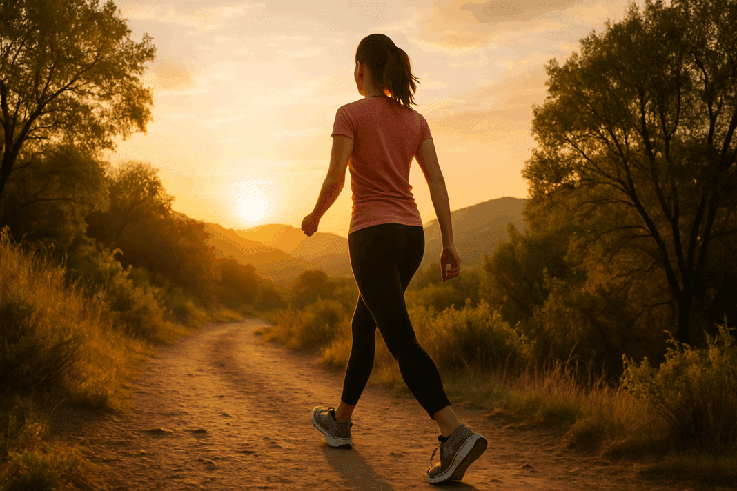 Fit woman walking at sunrise on a scenic trail, symbolizing a healthy start to a fitness journey—How Much Weight Can You Lose in 3 Weeks