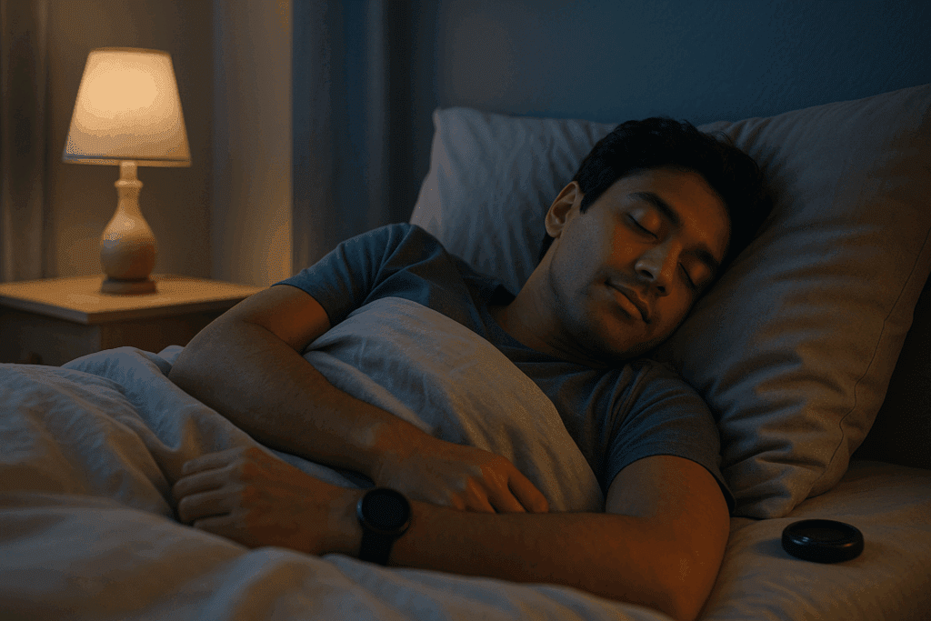 Young man peacefully sleeping in a softly lit bedroom, highlighting rest and recovery—key to answering how much weight can you lose in 3 weeks.