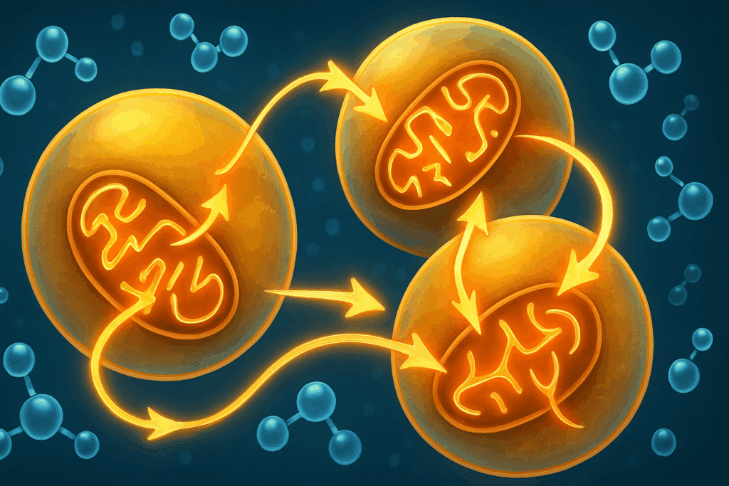 Digital illustration of fat cells with mitochondria and water molecules showing metabolic activity, supporting the concept: How Much Water Should I Drink to Lose Weight