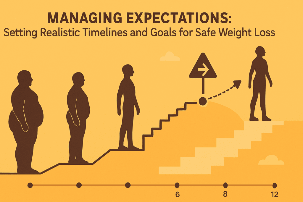 Infographic illustrating the quickest way to lose 20 pounds with a 12-week visual weight loss timeline showing body transformation and plateau points