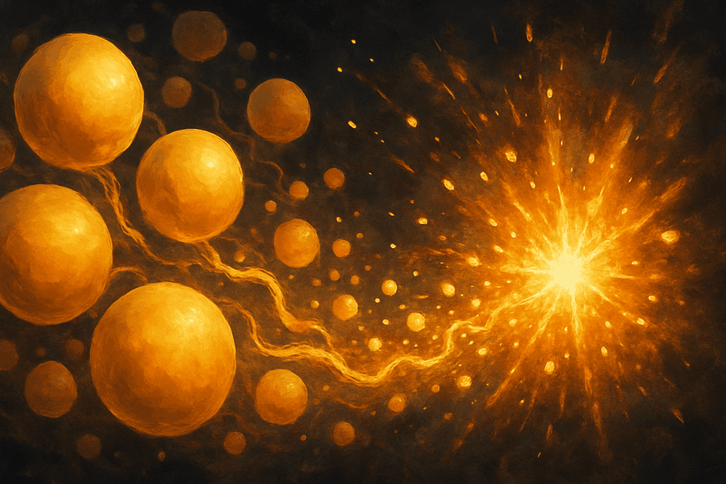 Artistic visualization of fat cells breaking down into energy sparks during ketosis, illustrating the metabolic process promoted by a free low carb diet plan.