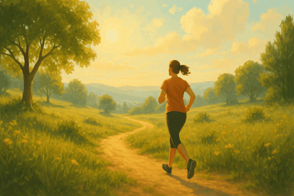 Jogger running through a sunny green meadow symbolizing energy and mental clarity, representing how long does it take to get into ketosis.