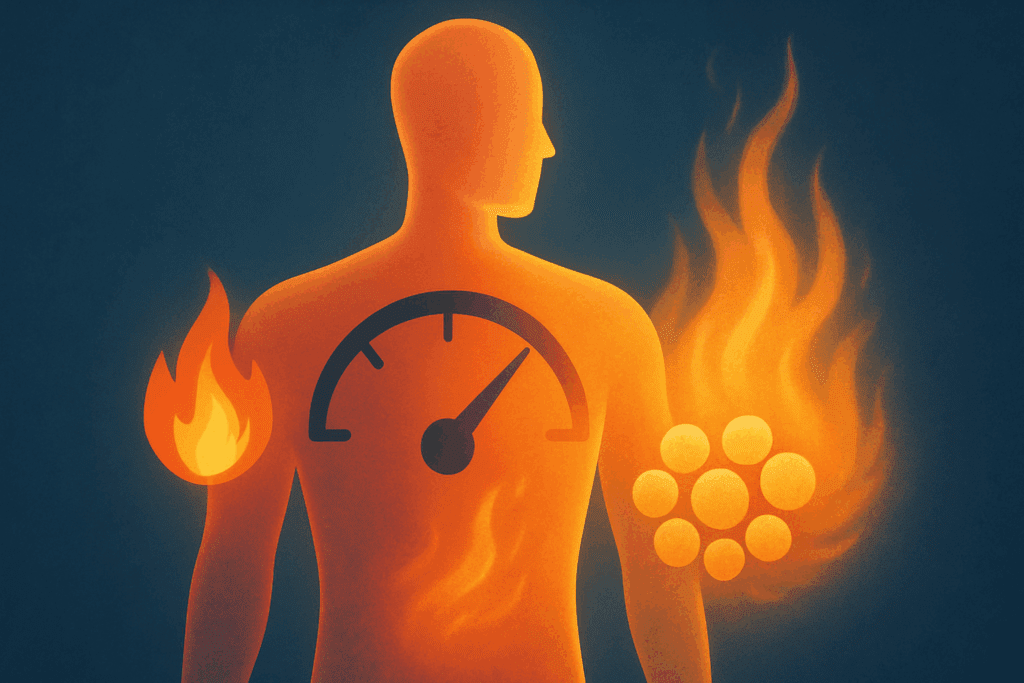 Human body illustration showing metabolic shift from glucose to fat-burning ketones, symbolizing long term effects of keto diet.