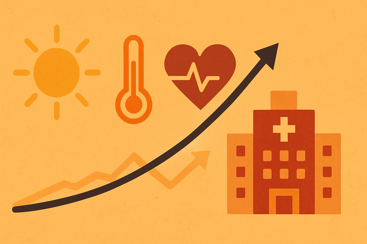 Infographic showing how heatwaves increase hospital visits for heart issues, answering how does heat affect your blood pressure