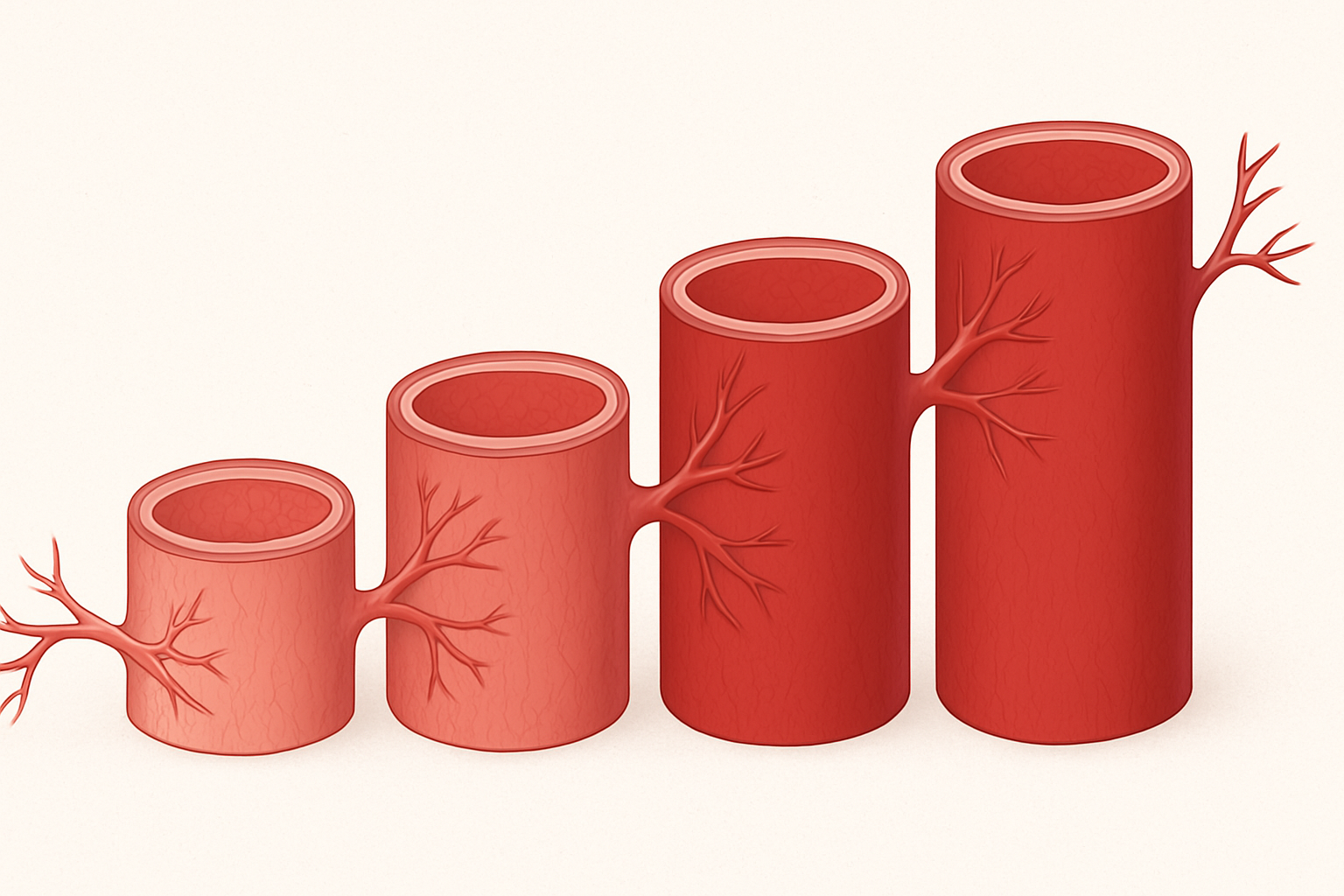 Conceptual medical illustration showing four stages of artery health deterioration to symbolize How many Americans have hypertension.